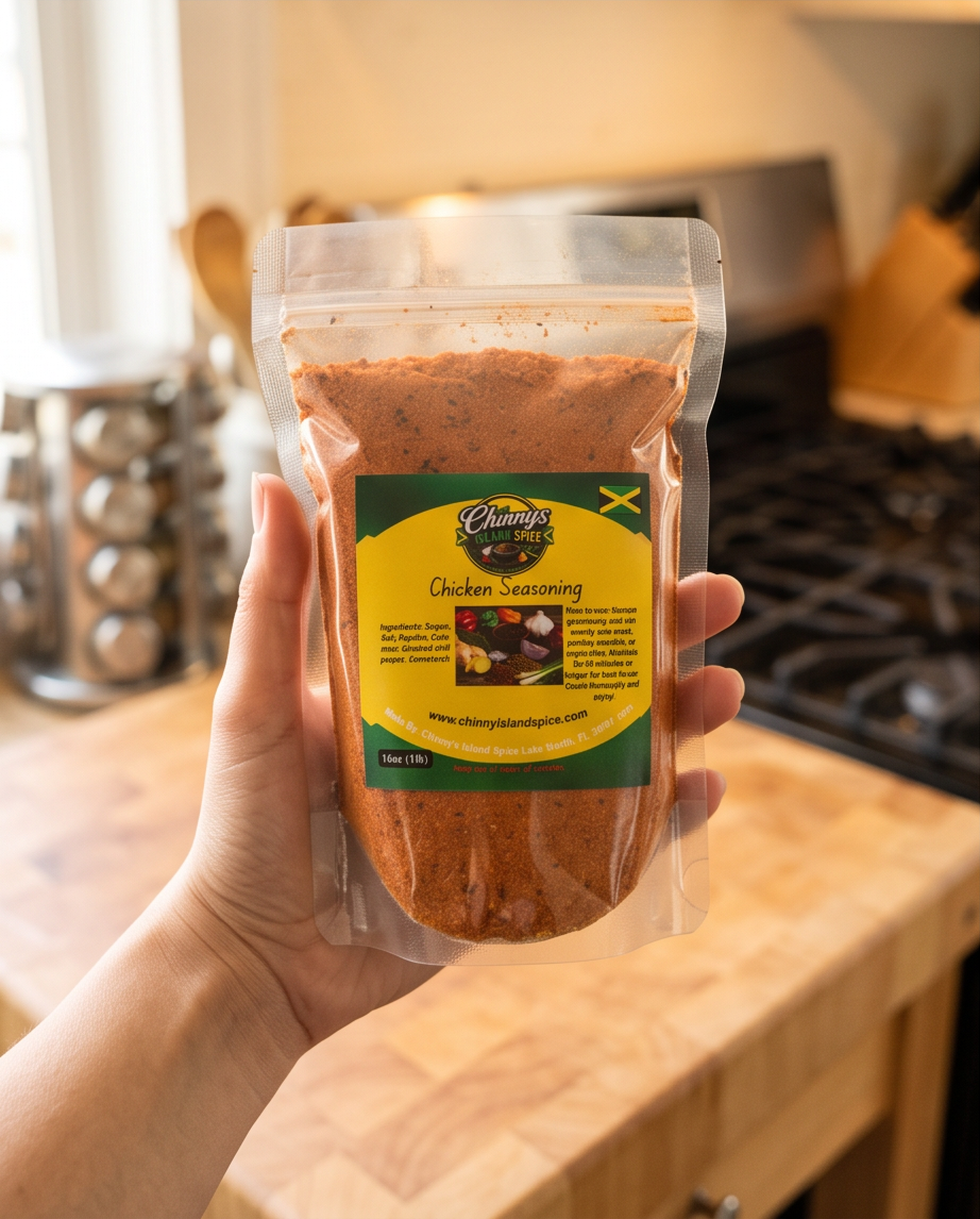 Chicken Seasoning pouch held in a kitchen