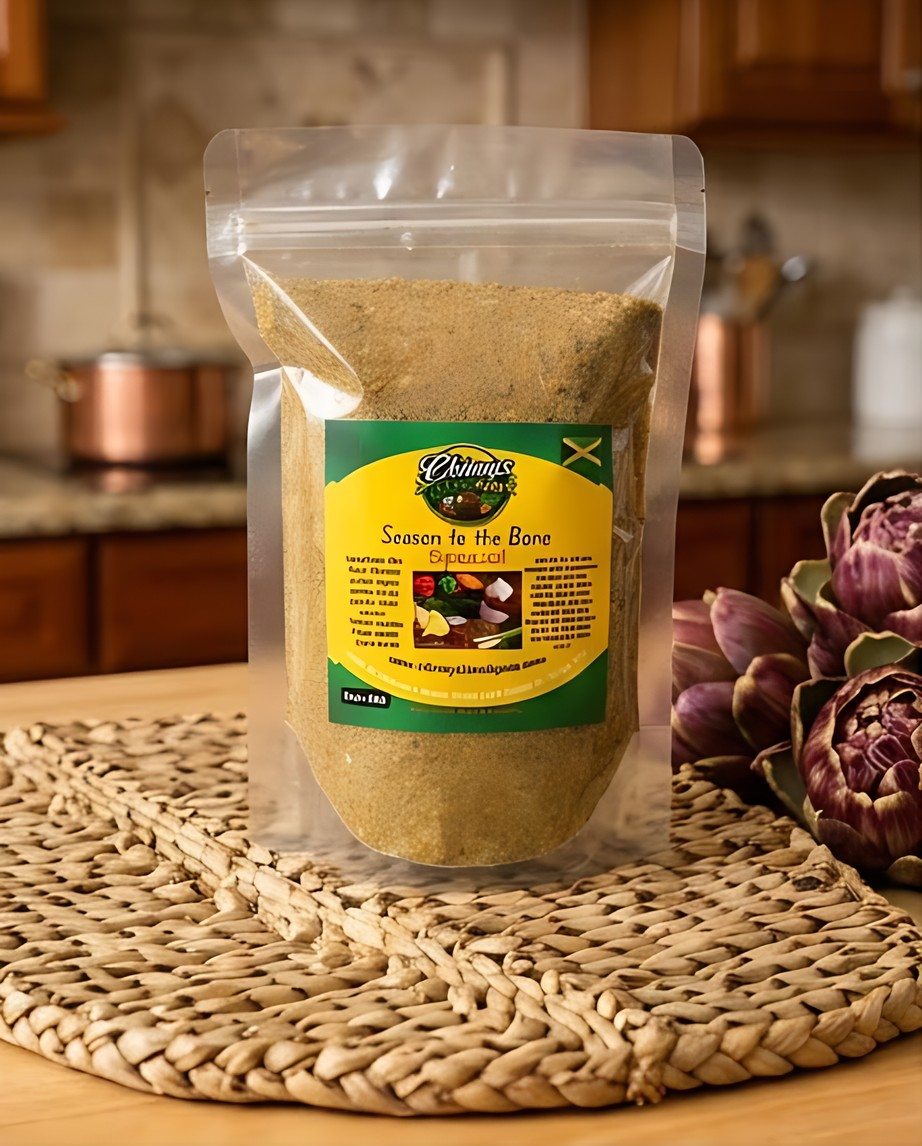 Close-up of Season to the Bone Special seasoning label