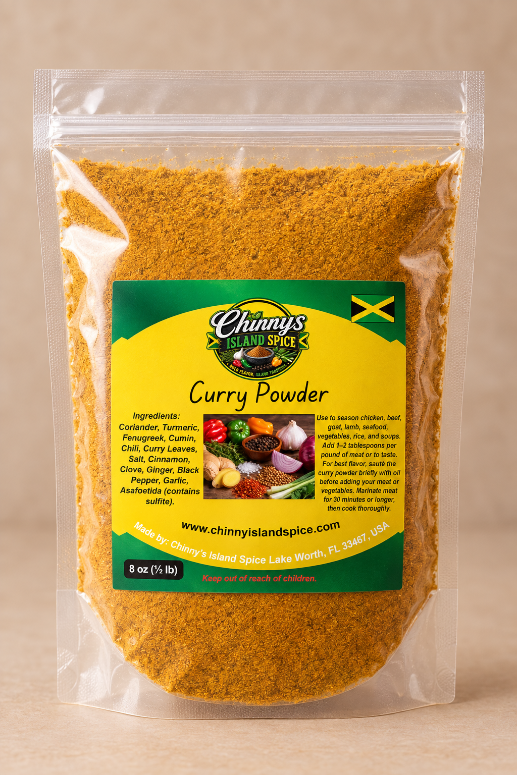 Chinny’s Island Spice Curry Powder ½ lb pouch mockup